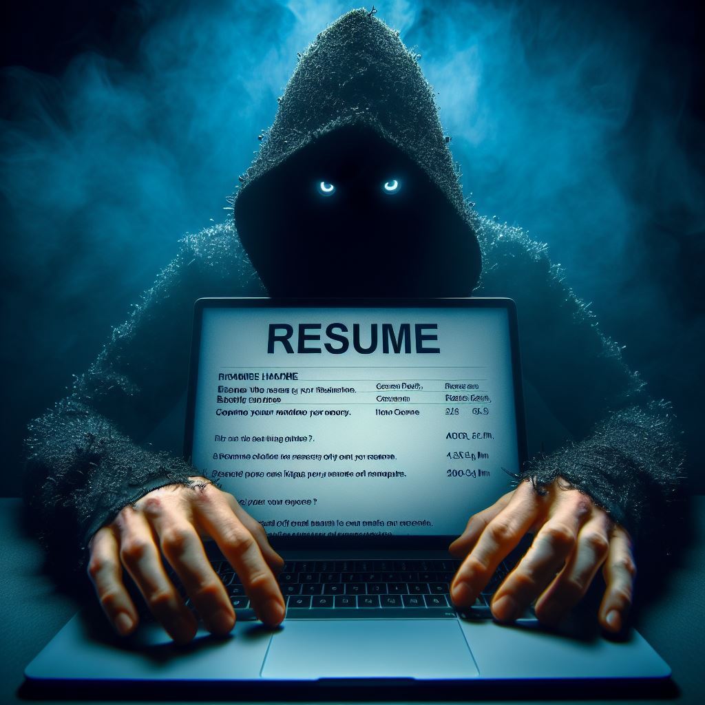 Hacker stealing your resume data.